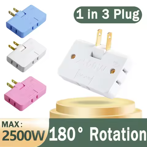 US Plug 3in1 Extension Plug Adapter 180° Rotatable Socket Converter 10A Power Outlet Electrical Plug