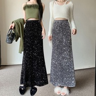 Autumn/Winter Velvet Sequin Skirt Elastic High Long Skirt Wrapped Hip Fishtail Skirt