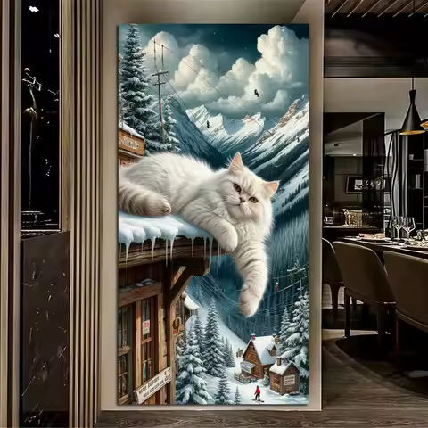 Winter White Big Cat Large Size Diy Diamond Painting Kits New Collection Sleeping Animals Full Drill