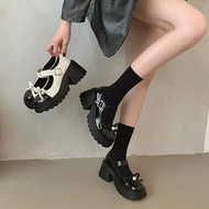 Lolita doll shoes with 5-inch serrated sole and jeweled bow L79 (wide fit)
