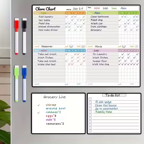 Magnetic Dry-Erase Chore Chart Set Families, Suitable Teens And Adults - Includes 1 Chore Chart And 