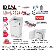 IDEAL 3104 C  4 x 40mm Non Stop A3 Heavy Duty Paper Shredder (Cross Cut)- 27 sheets 120 Liters 3104C