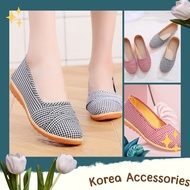 💮Korean Style Shop Online💮 รองเท้าคัชชูผ้า พื้นยาส้นเตี้ยแต่งคาดไขว้ลายจุด (167)