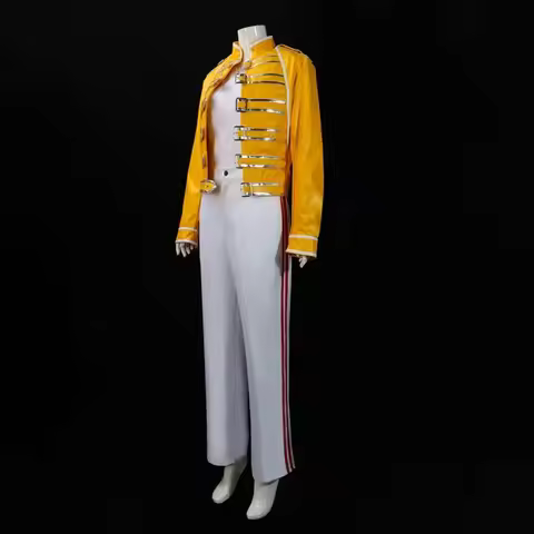 qq 123Queen Lead Vocals Freddie Mercury Cosplay Costume DJ Singer Ballroom Dance Stage Yellow Jacket