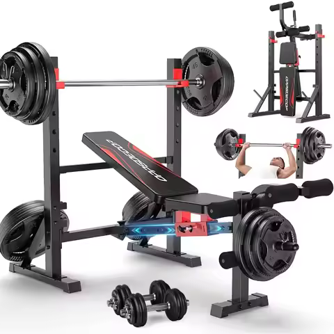 900 LBS Weight Bench Set with Squat Rack for Home Gym: Adjustable Flat Incline Decline Bench Press S