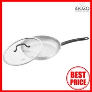 [ LOCAL READY STOCKS ] iGOZO 28CM ELITE 304 STAINLESS STEEL FRYPAN + GLASS LID KUALI GORENG DAPUR COOKWARE KITCHENWARE