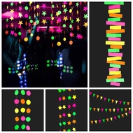 QIDUO Neon Fluorescent Garland, Rectangle Fluorescent Paper Round Pentagram Fluorescent Banner, Hang