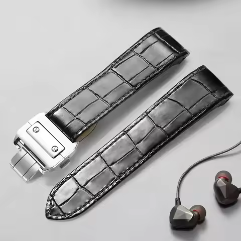 High quality leather watch strap suitable for cartier Santos strap Santos 100 men's and women's fold