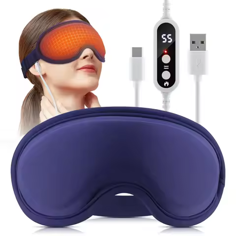 Electric Heated Eye Mask With 5-Level Hot Compress 6 Vibration 3D Eye Massager Sleep Shading Warm Ma