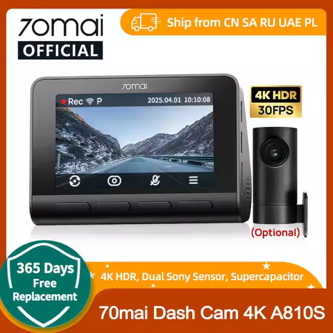70mai Dash Cam 4K A810S HDR IMX678 Supercapacitor 4G LTE Remote Control Wi-Fi 6 Voice Control GPS AD