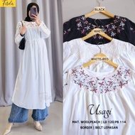 Usagi Long Tunik Muslim Valent Firda Midi Dress Bordir Tunik Putih