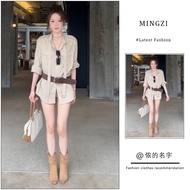 Women Two-Piece Long-Sleeved Suit Shorts Top Temperament French Shirt Slimmer Look Retro Summer 2025
