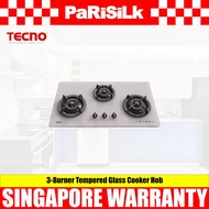 TECNO T 333TGSV 3-Burner Tempered Glass Cooker Hob (Sand)