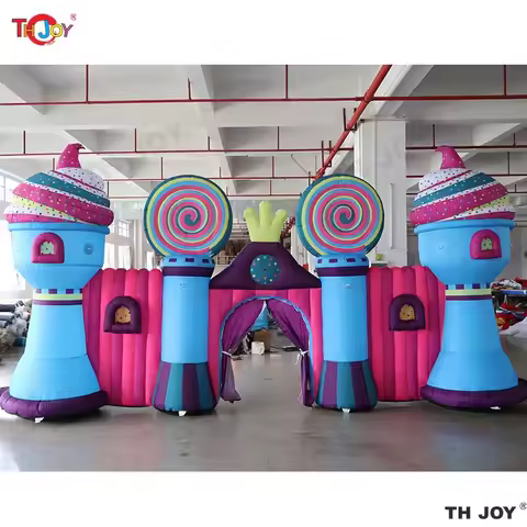 6m wide Outdoor Decoration Inflatable Ice Cream Background Wall With Entrance Arch for Sale