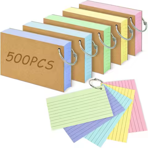 500 Pcs Color Index Cards 3x5-inch Ring Flash Cards Double-Sided Ruled Note Cards Grid-Ruled Study C