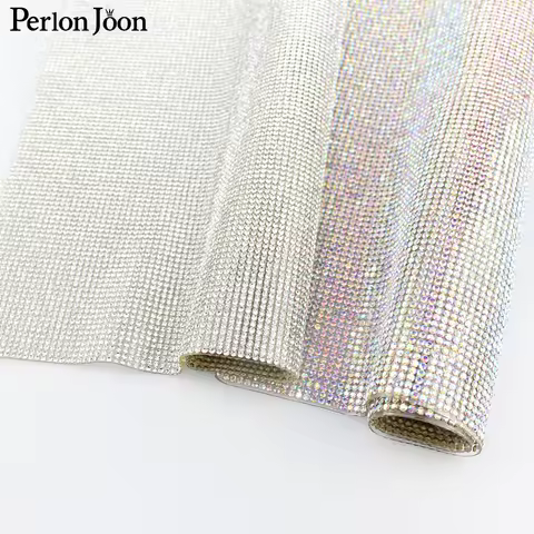 24*40cm Glitter Glass AB Rhinestone Mesh Trim Hotfix Crystal Fabric Sheets Strass cut Ribbon Appliqu