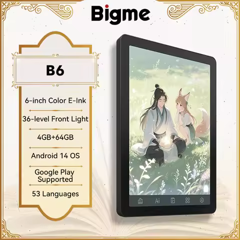 Bigme B6 ebook reader, 6'' color e-ink Electronic book, 36-level front light, Android 14 OS, paper-l