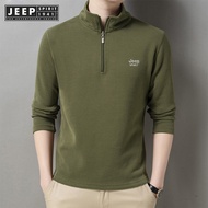 JEEP SPIRIT 1941 ESTD Half Zippered Bottom Men's Fleece Hoodie - Solid Colour