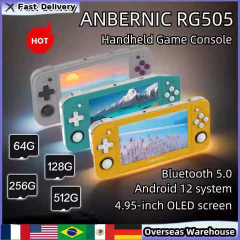 ANBERNIC RG505 Handheld Game Console 4.95 Inch OLED Screen Android 12 Retro Game Player T618 Built-i