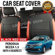 Perodua Bezza 1.3 Car Seat Cover PVC Leather Black with Red Side Cushion Cover