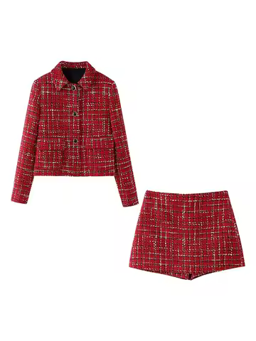 New autumn and winter style small Chanel style with shoulder pads textured tweed lapel suit jacket p