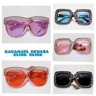 Kacamata fashion dewasa blink blink mewah berkilau pink hitam ungu merah biru bling bling besar jumb