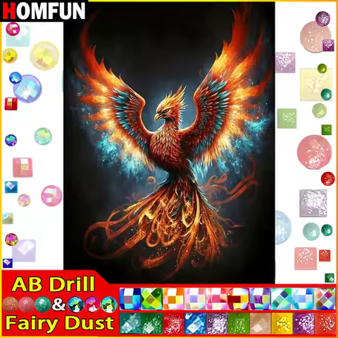 HOMFUN Fairy Dust AB Diamond Painting "Animal Phoenix" 5D DIY Diamond Embroidery Full Square/round R
