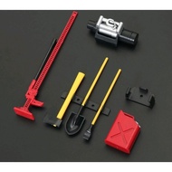 6pcs 1/10 Scale Garage Accessories Tools Hi-Lift Jack Winch Shovel Jerry Can Axe Toy for RC Car Truc