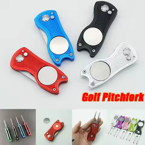 Stainless Steel Golf Divot Repair Switchblade Tool Pitch Groove Cleaner Magnetic Golf Pitchfork Putt