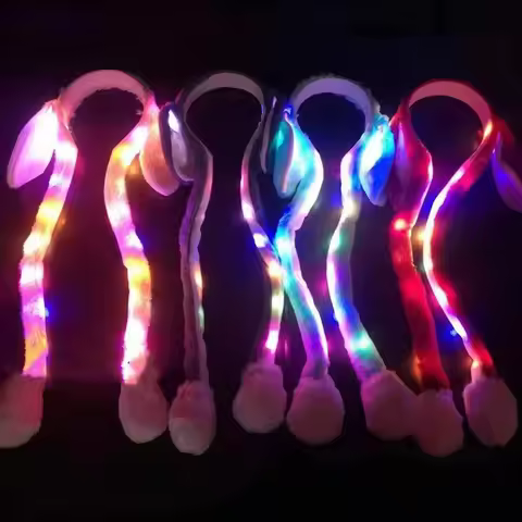 Rabbit Hat with Moving Ears Bunny Hat Ears Warm Plush Sweet Cute Airbag Cap Ears Headband Luminous L