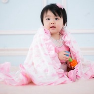 Minky荷葉邊 點點顆粒 攜帶毯嬰兒毯冷氣毯被 粉色愛心