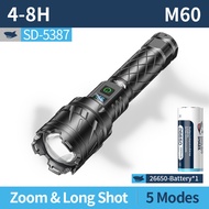 SD5387ฉลามยิ้มไฟฉาย LED M60สว่างมาก7000LM 5โหมด26650 Type-C ไฟฉายชาร์จไฟได้ไฟแคมป์กลางแจ้งกันน้ำ