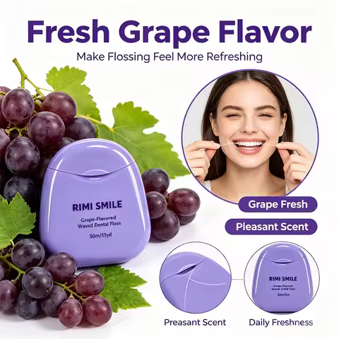 1/3/6/12PCS RIMI SMILE Grape Waxed Dental Floss, Durable Shred‑Proof Teeth Floss with Separate Paper