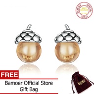 BAMOER Stud Earrings for Women 925 Sterling Silver Oxidized silver Ear Studs Shining Acorns Engageme