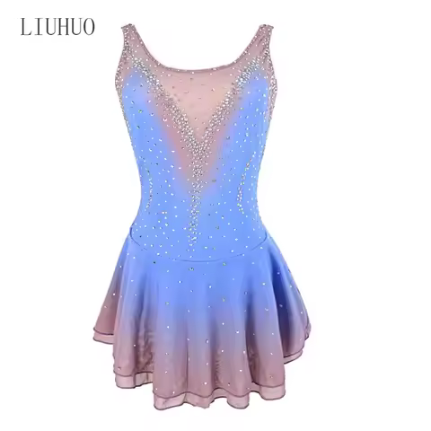 customized stage costumes acrobatic performance dress ice skating dresses blue gradient ice skating 