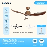 Decco Adelaide DC SMART Ceiling Fan With 24W 3 Tone Dimmable LED Light Kit And Remote