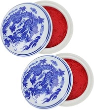 Stamp Chinese Yinni Pad Calligraphy Seal Painting Red Ink Paste Blue and White Porcelain Sealing Box for Hanko Name Chop Painting Supplies 2pcs 6.5cm Ink Pad