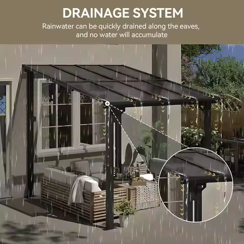 8โx10โ Gazebo for Patio, Gazebo Pergola with Sloped Roof, Black | Heavy Duty Aluminum Frame Lean to