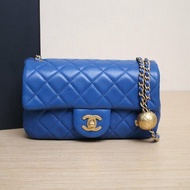 CHANEL CF口蓋包大Mini20藍色羊皮30開金扣金球調節扣肩帶肩背包