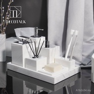 Set Bilik Mandi DecoTalk Marble untuk Bilik Model, Aksesori Hiasan Bilik Mandi, Dulang Botol Losyen 