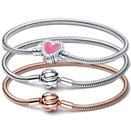 Original Radiant Heart Love Knot Braided Clasp Snake Chain Bracelet Bangle Fit Europe 925 Sterling Silver Bead Charm Jewelry