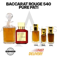 PATI PERFUME BACCARAT ROUGE 540 FOR MEN WOMEN UNISEX TAHAN LAMA PURE PERFUME OIL 3/6/12/35 ML TANPA 