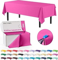 Exquisite Party Solids 54 Inch X 100 Feet Cerise Plastic Table Cover Roll in A Cut - to - Size Box w