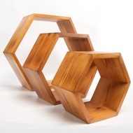 RAK DINDING TEMPEL AESTHETIC MINIMALIS HIASAN DINDING KAYU RAK DINDING HEXAGONAL HIASAN DINDING