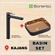 (Combo Set) SORENTO Top basin SRTWB1411-RB (Black Rose Gold) Basin With High Basin Cold Tap SRTWT830