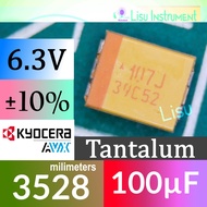 2 BUAH - 100µF 6.3V ±10% CASE-B-3528 107 107J 100uF SMD Tantalum Capacitor Kyocera AVX TAJB107K006RN