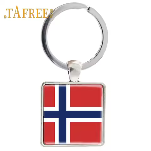 TAFREE Norway flag Square keychain Indonesia Nepal Burma key holder gift keyring Souvenir key chain 