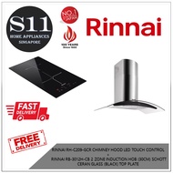 RINNAI RH-C209-GCR CHIMNEY HOOD LED TOUCH CONTROL  +  RINNAI RB-3012H-CB 2 ZONE INDUCTION HOB (30CM) SCHOTT CERAN GLASS (BLACK) TOP PLATE