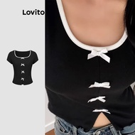 Casual Plain Bow T-Shirt for Women L112ED657
