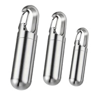 (FOJV) Portable Mini Stainless Steel Sealed Capsule Waterproof Pill Box Camping Firstaid Pendant Tra